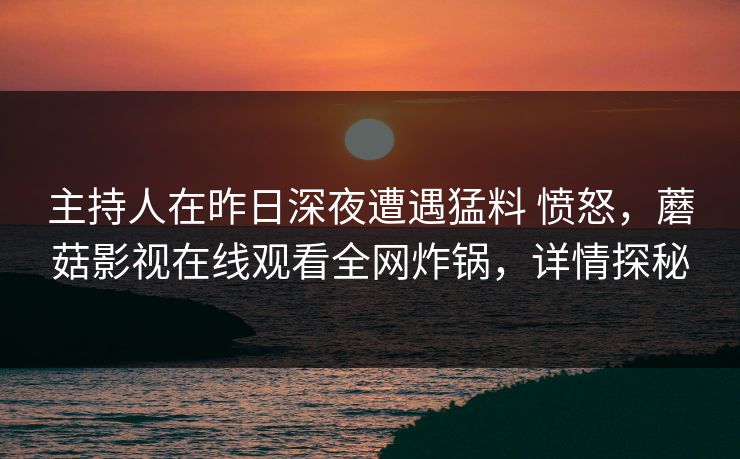 主持人在昨日深夜遭遇猛料 愤怒，蘑菇影视在线观看全网炸锅，详情探秘
